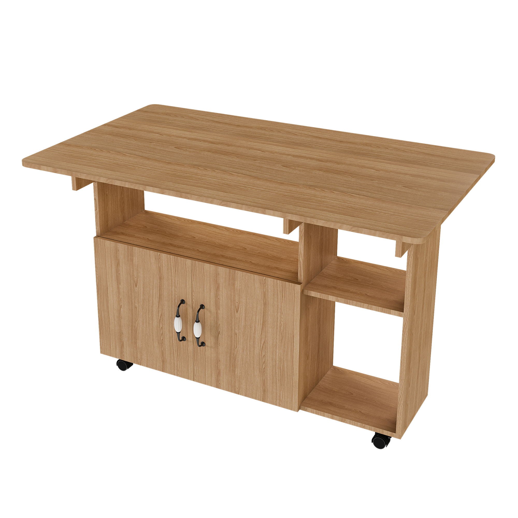 Multi Functional Folding Table With Storage Shelves And Wheels