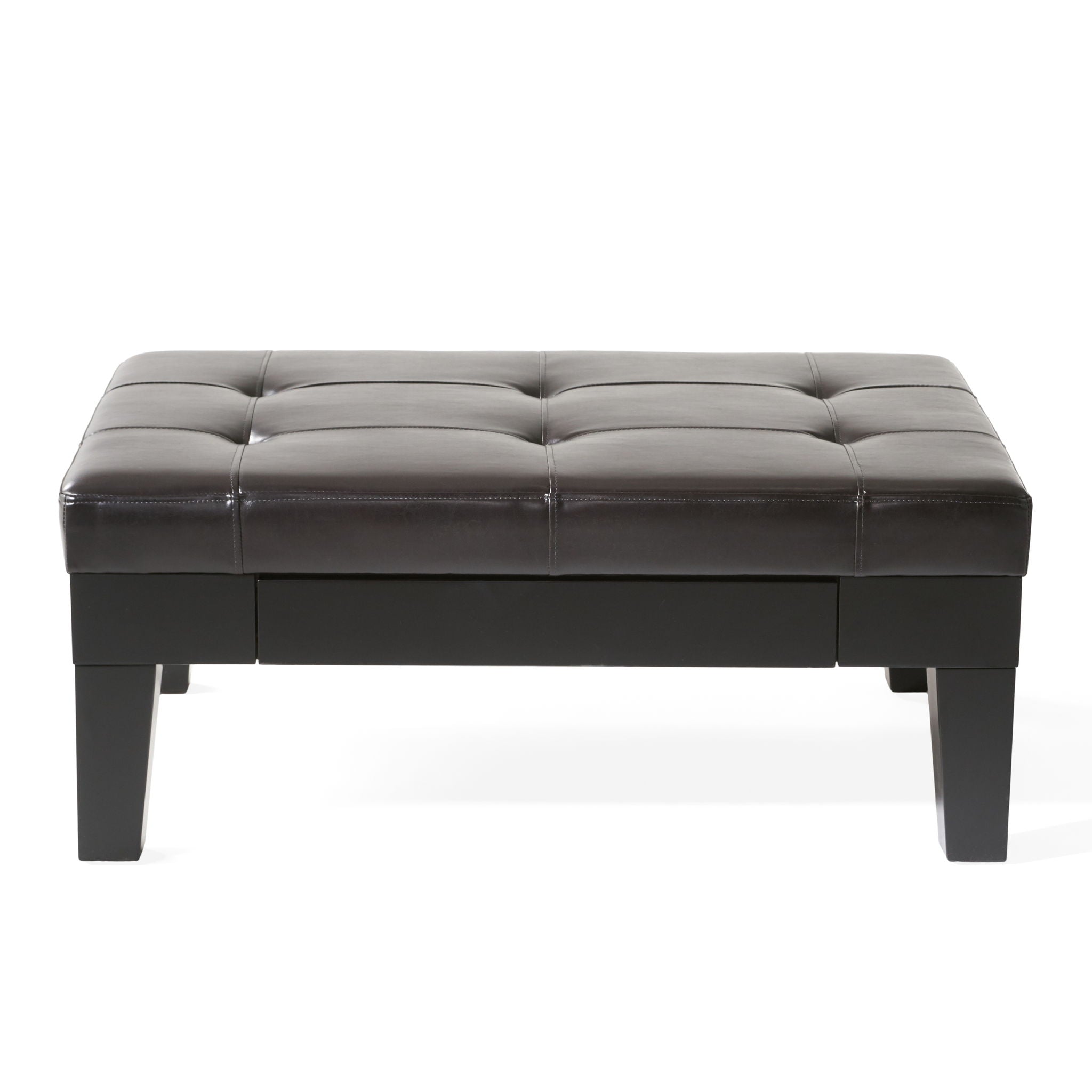Chatham - Ottoman With Drawer Leather Storage Solution - Dark Coffee