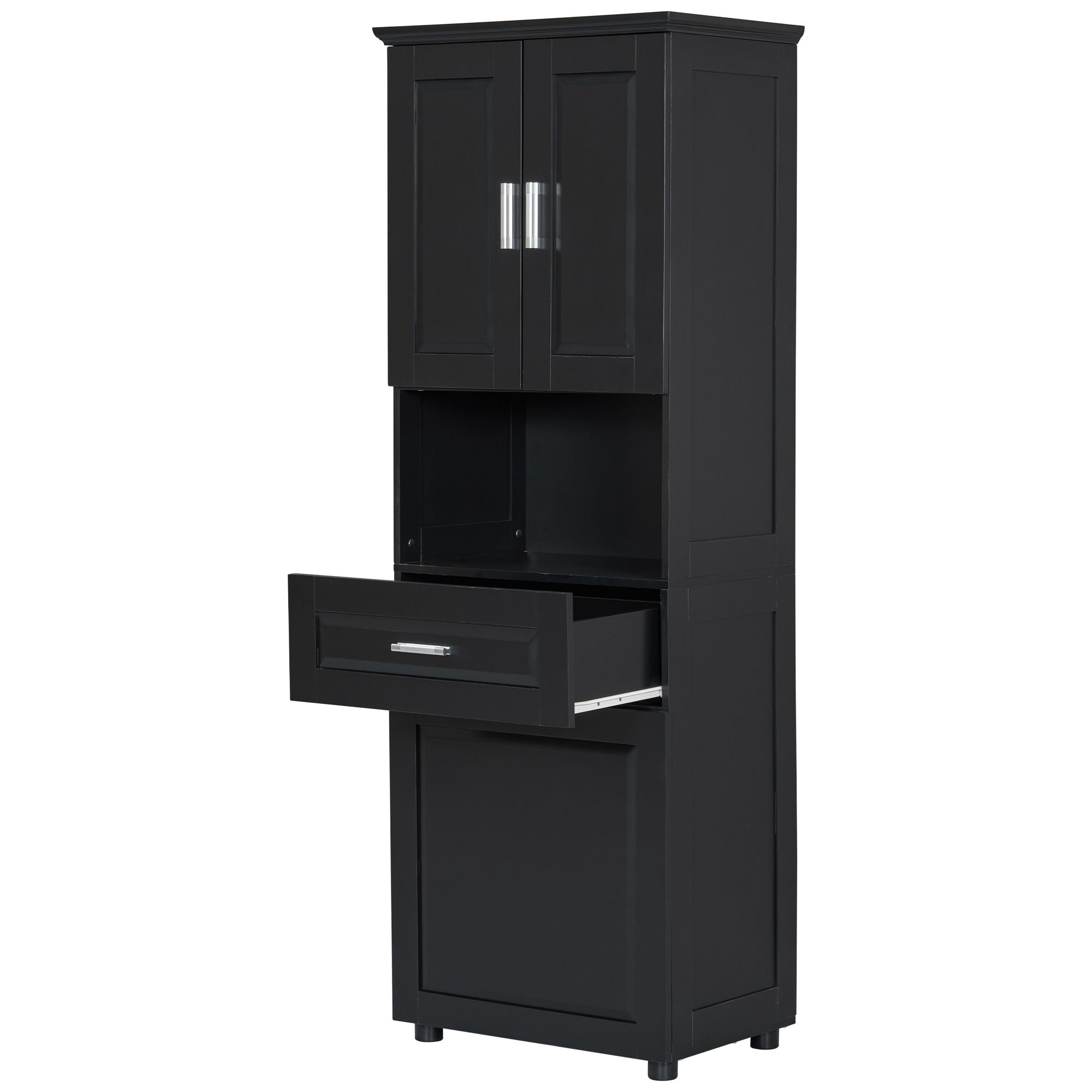 Tall Bathroom Cabinet With Tilt-Out Laundry Basket And Upper Storage