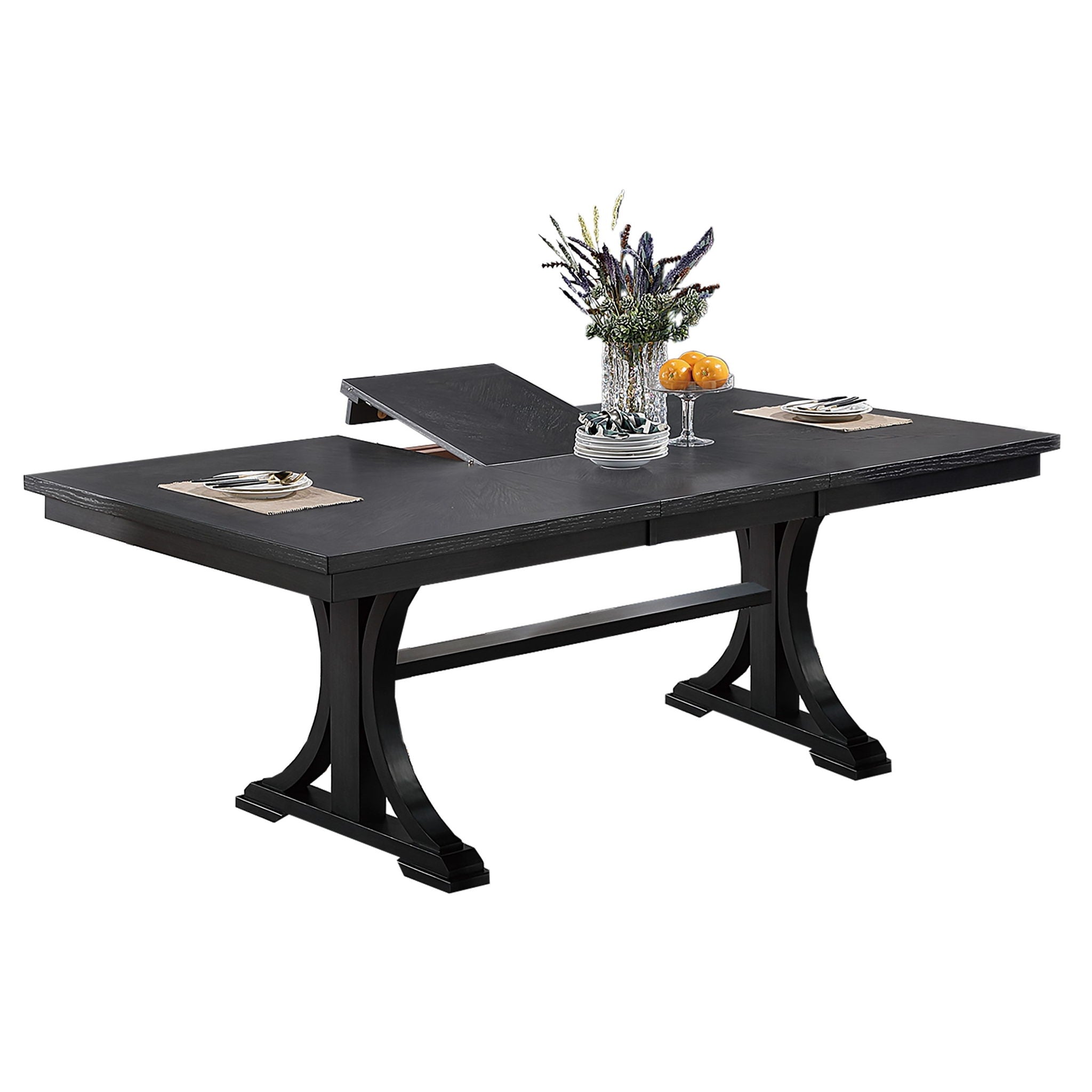 7 Piece Dining Set, Table And 6 Side Chairs, Table With Trestle Base - Black / Charcoal / White