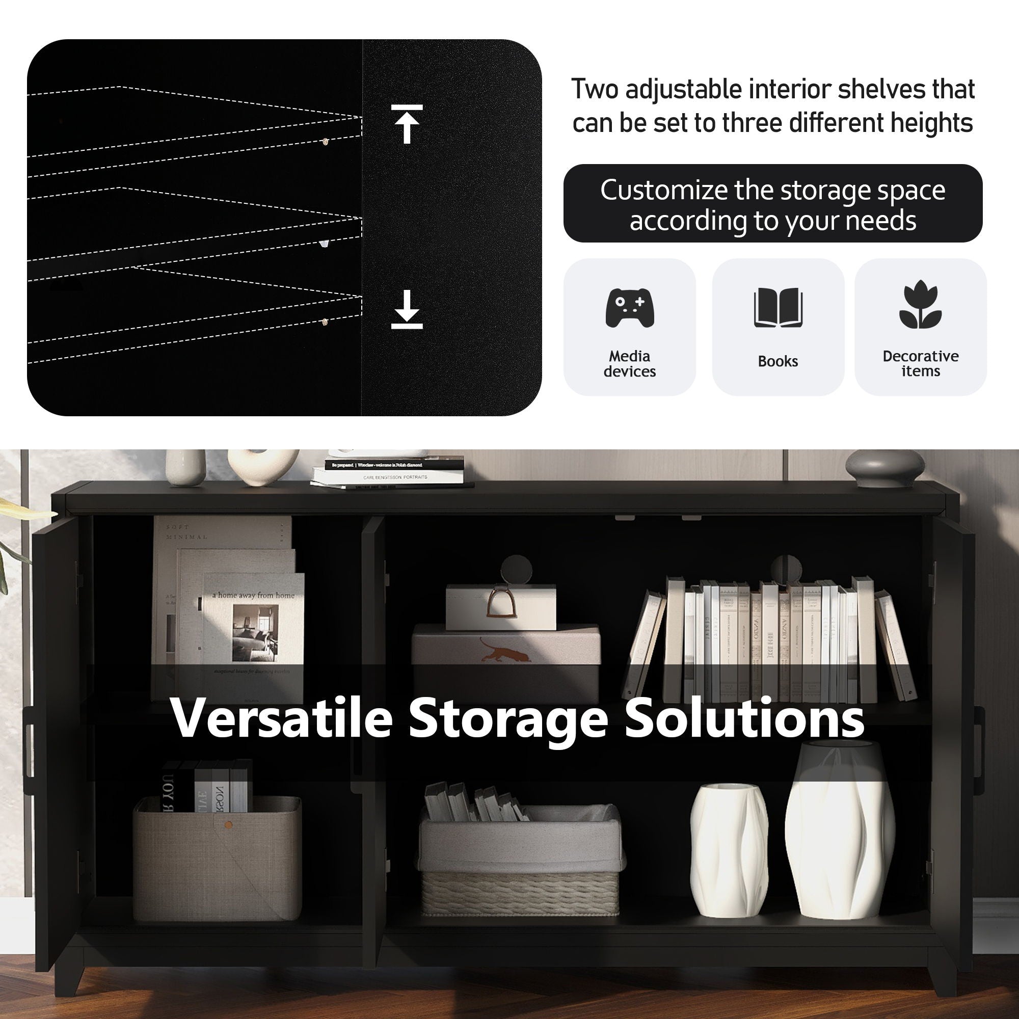 TV Stand For TVs Up To 65", Modern Entertainment Center Media Console Cabinet With 2 Spacious Storage Space, Solid Wood Legs For Living Room