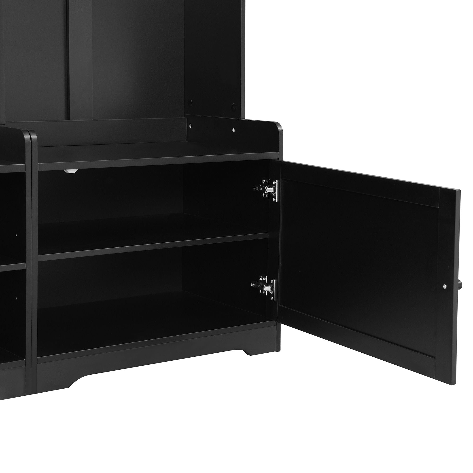 Wide Hall Tree With Shoe Storage, 4 In 1 Entryway Bench With 8 Cubbies, 7 Coat Hooks & Adjustable Shelf For Hallway - Black