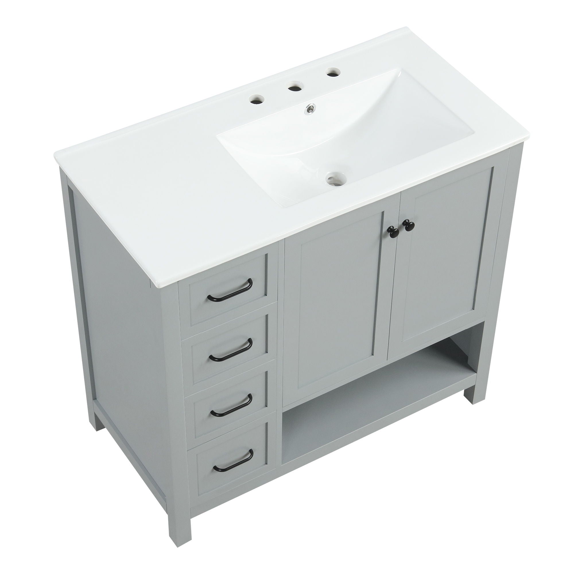 Bathroom Vanity With Sink Top, Bathroom Vanity Cabinet With 2 Doors And 2 Drawers, Open Shelf