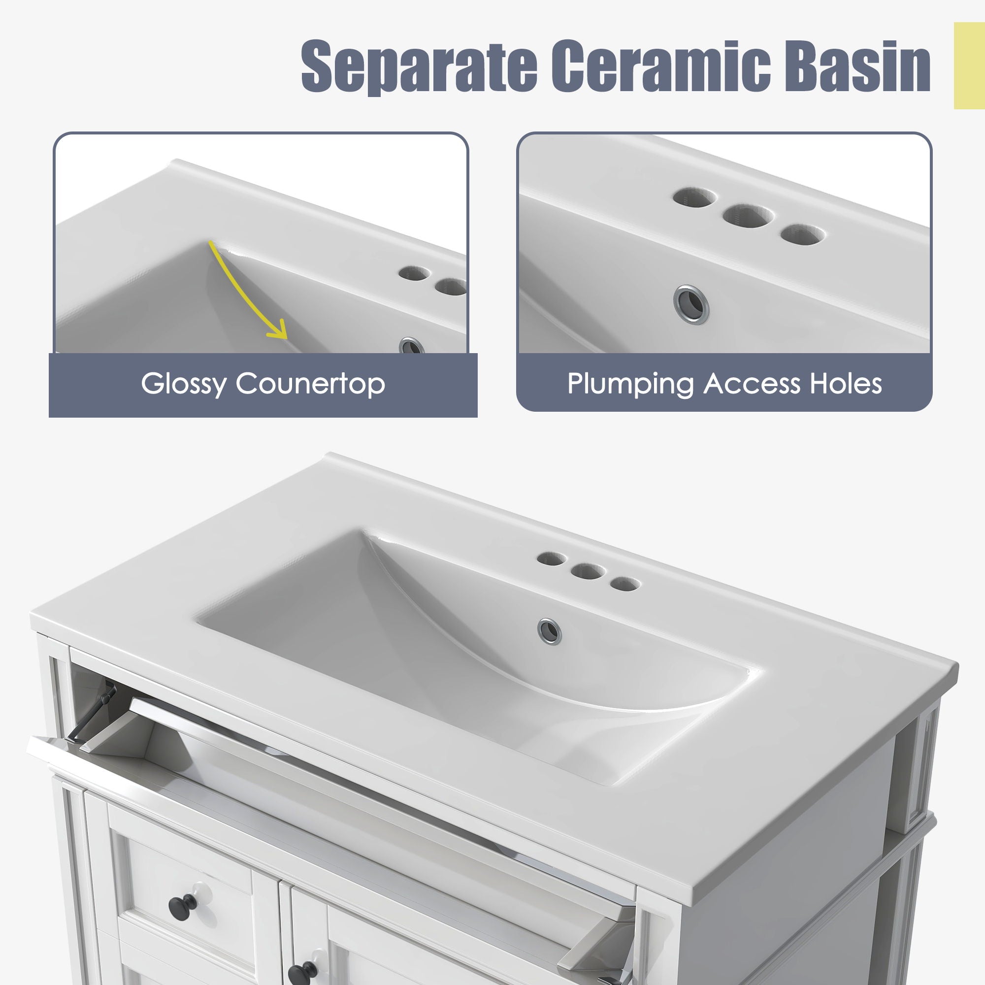 Bathroom Vanity With Top Sink, Storage Cabinet With 2 Drawers, Tip Out Drawer