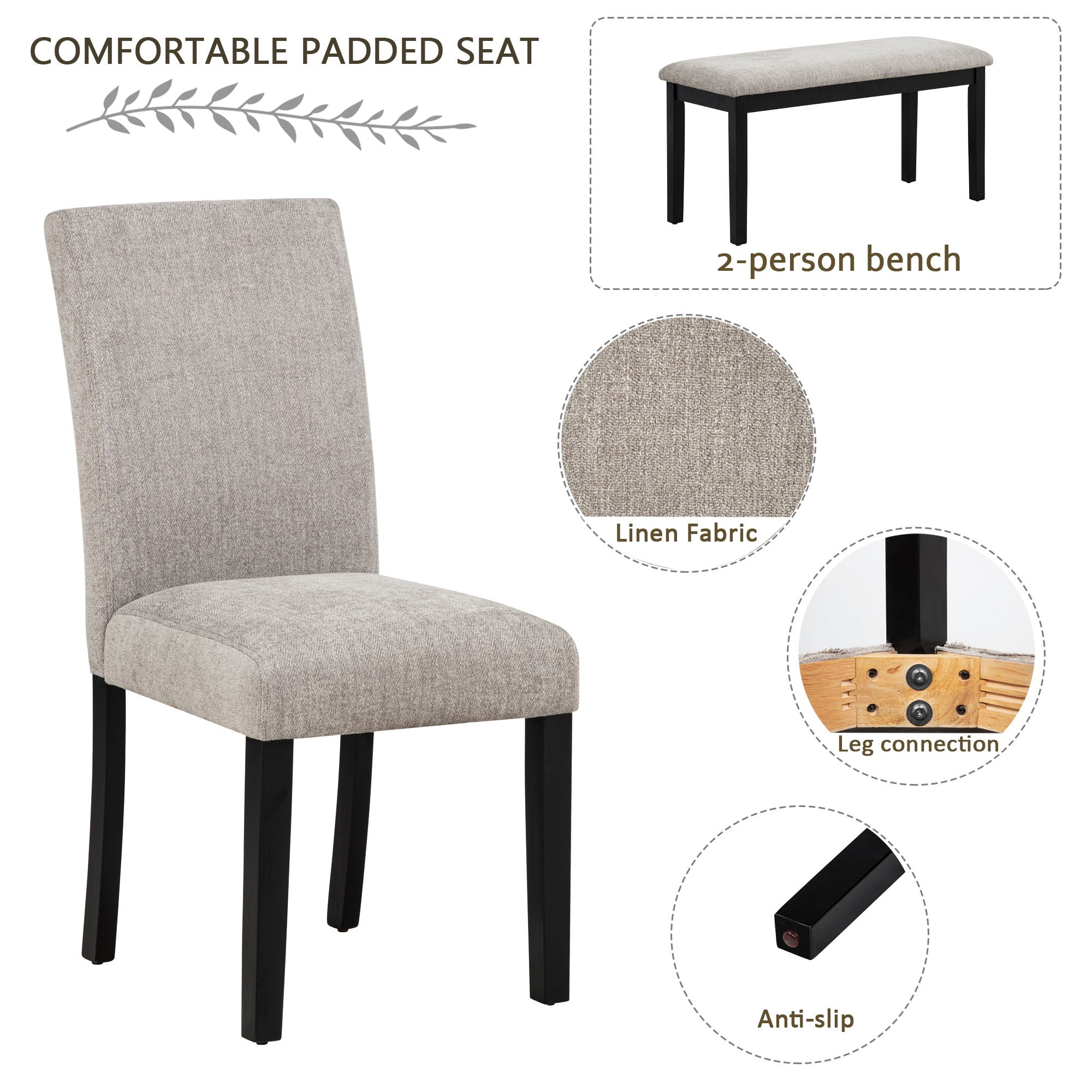 Modern 4 Person Dining Table Set With 4 Chairs