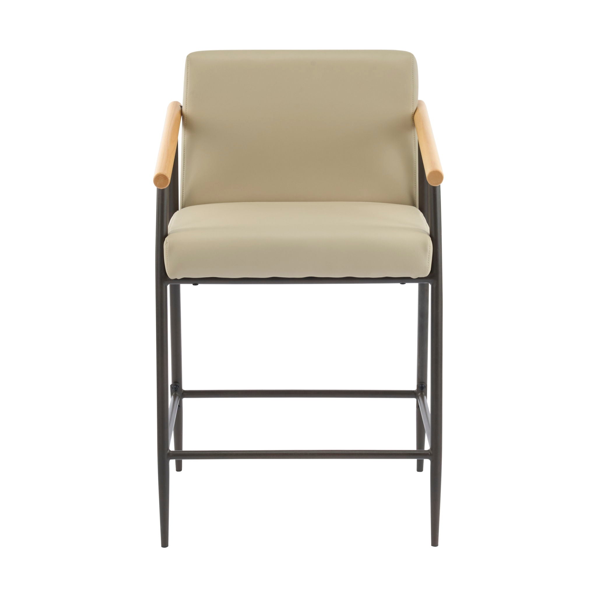 Mid Century Modern Counter Stool Set With Espresso Metal Frame - Khaki
