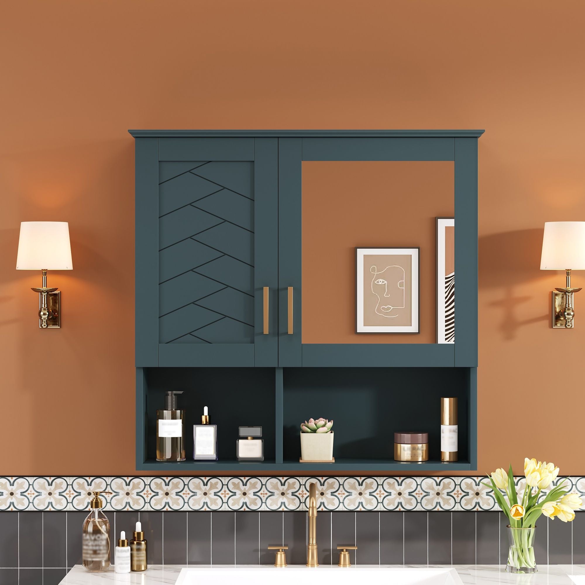 2 In 1 Wall-Mounted Mirror Cabinet With Adjustable Shelves, Soft-Close Doors, High-Definition Mirror & Storage