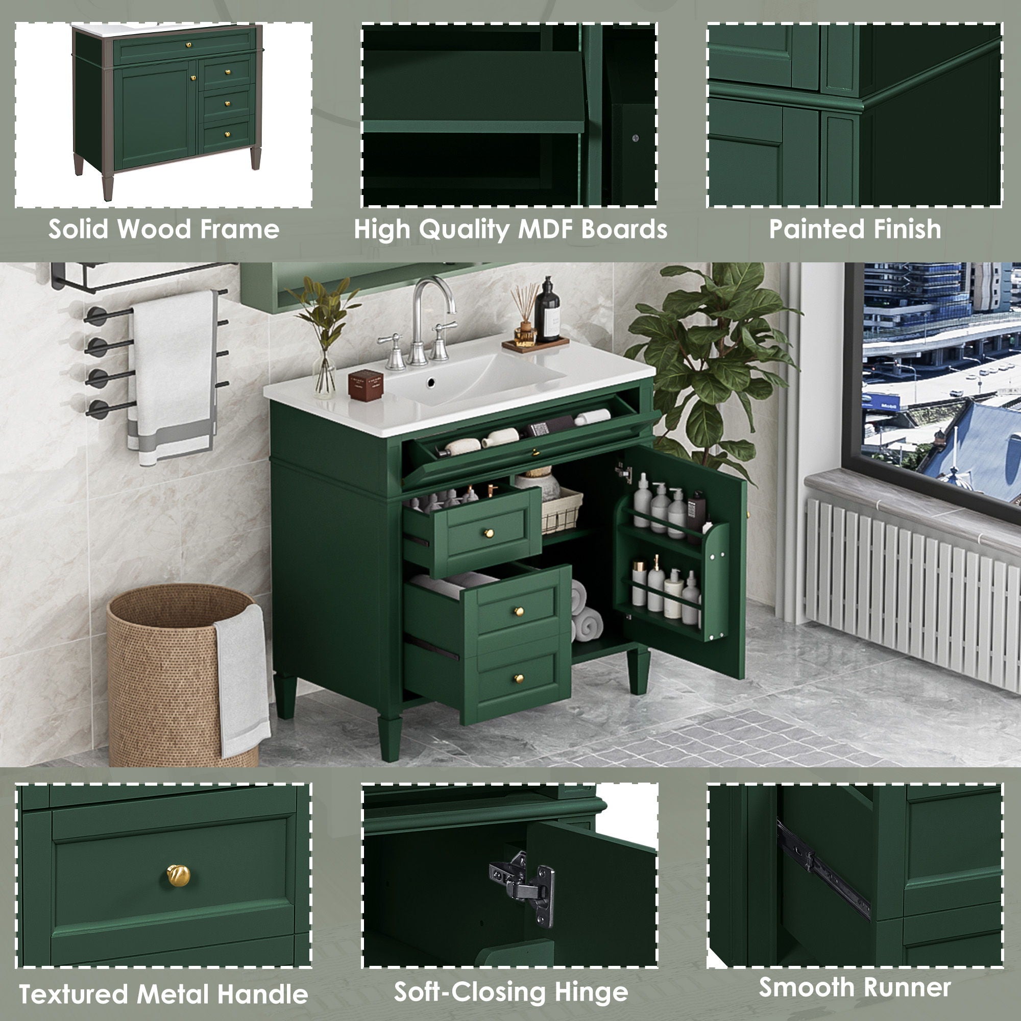 Bathroom Vanity With Top Sink, 2 Drawers And Tip Out Drawer