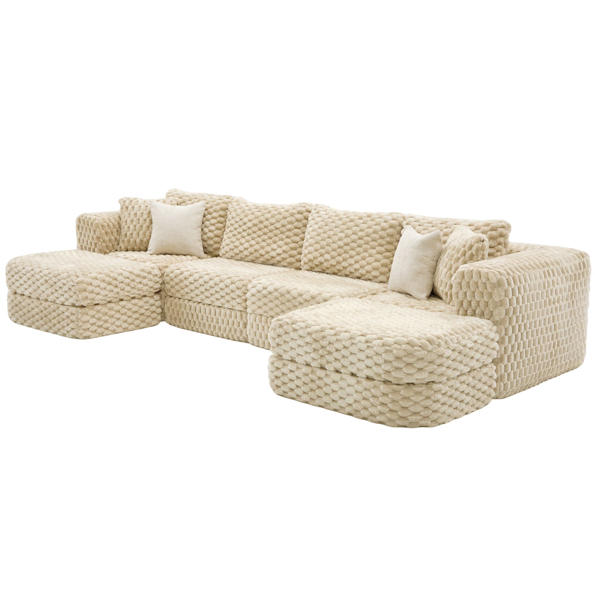 Modular Sectional Sofa, Boneless Couch With 2 Movable Ottomans