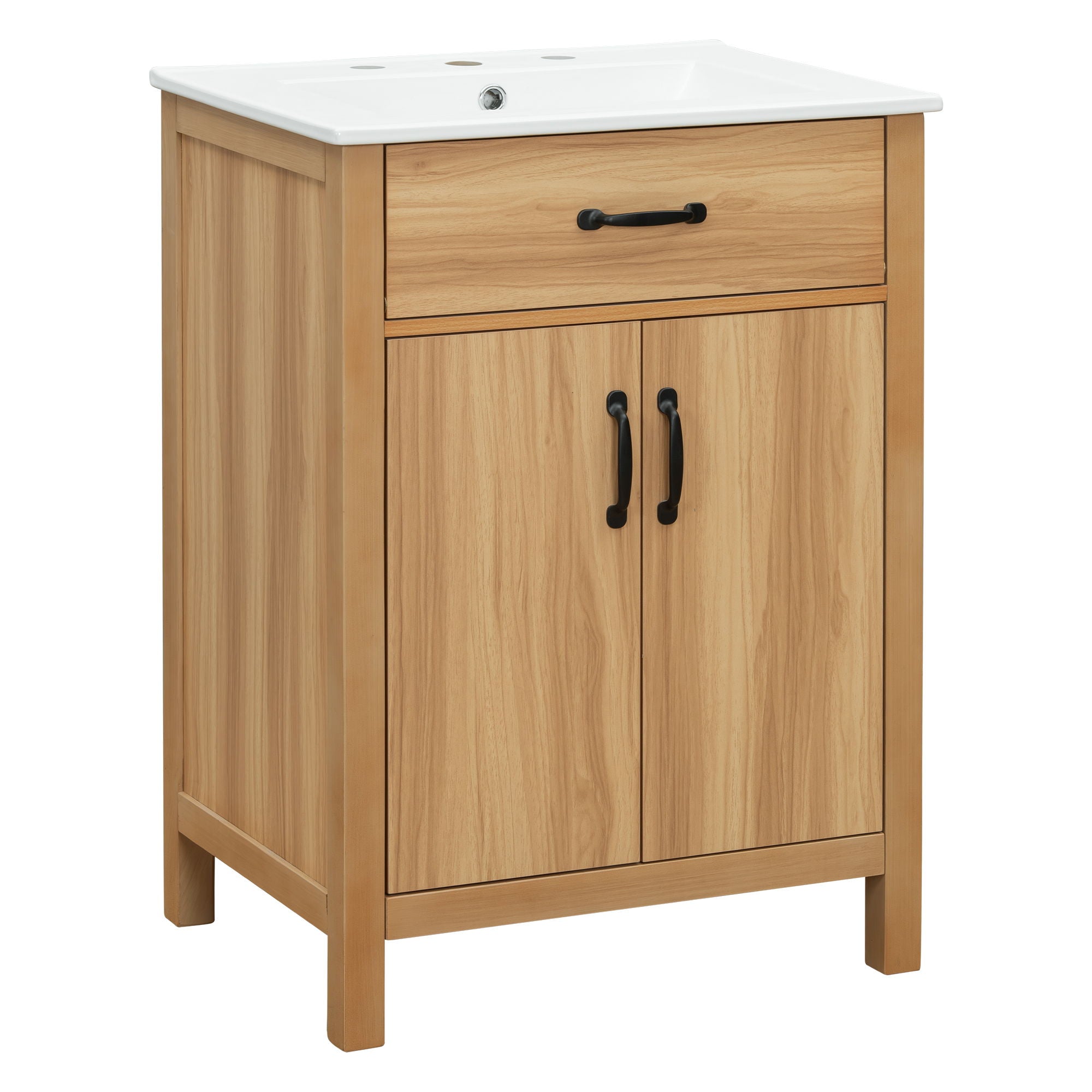 Bathroom Vanity With Flip Drawer, 2 Soft Close Doors, Adjustable Shelf And Ceramic Sink