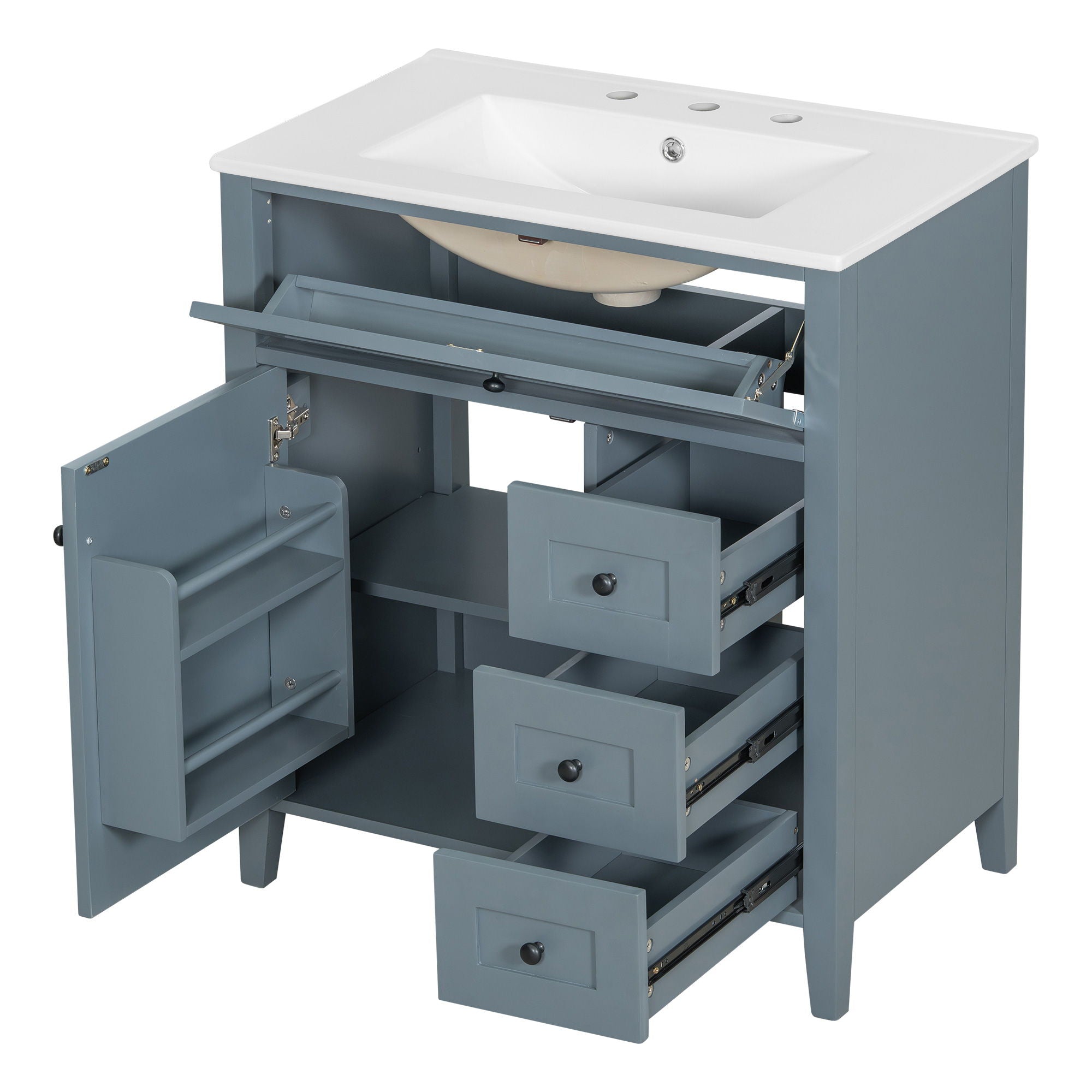 Bathroom Vanity With Sink, 3 Drawers And Adjustable Shelf