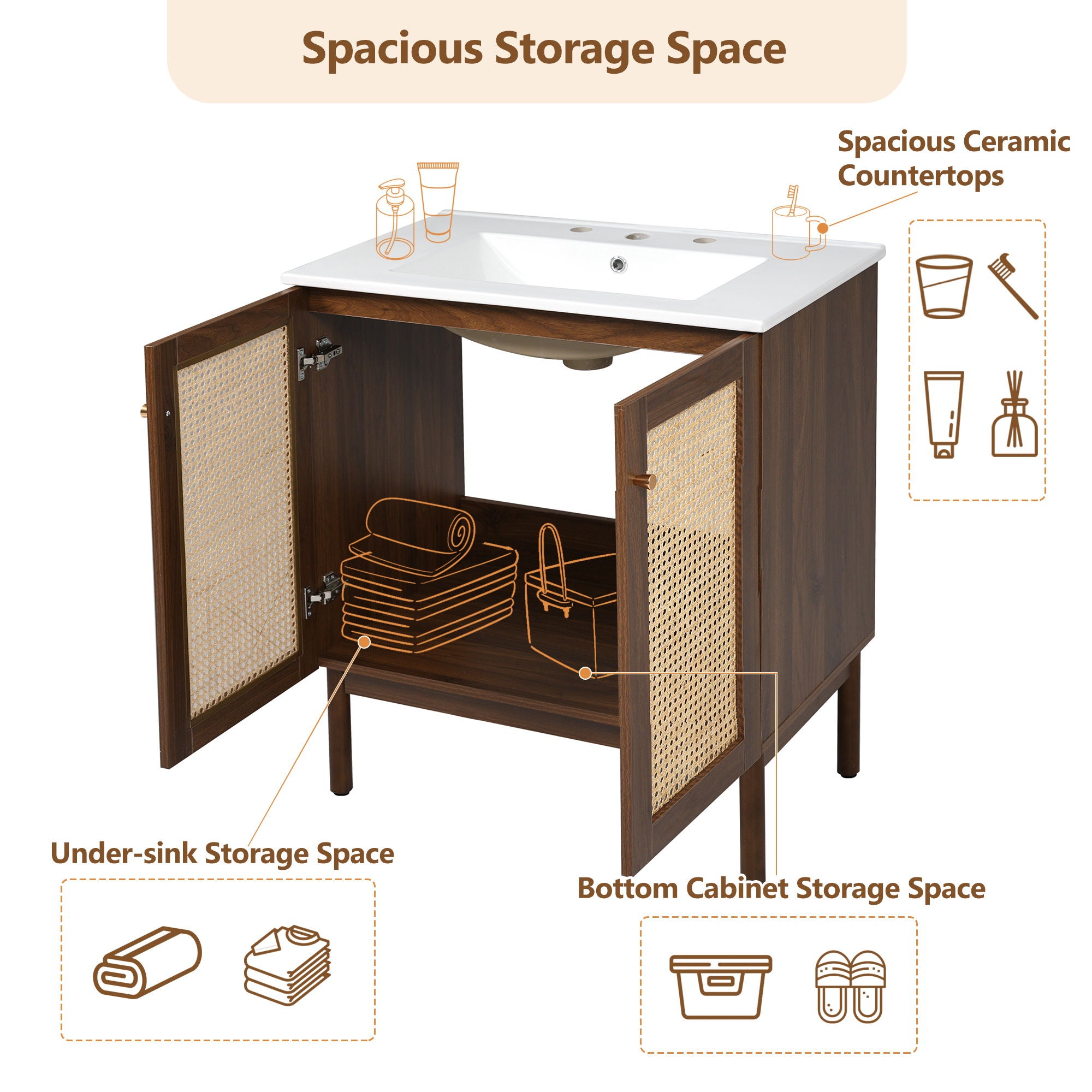 Bathroom Vanity Cabinet With Doors, Soft Close Design