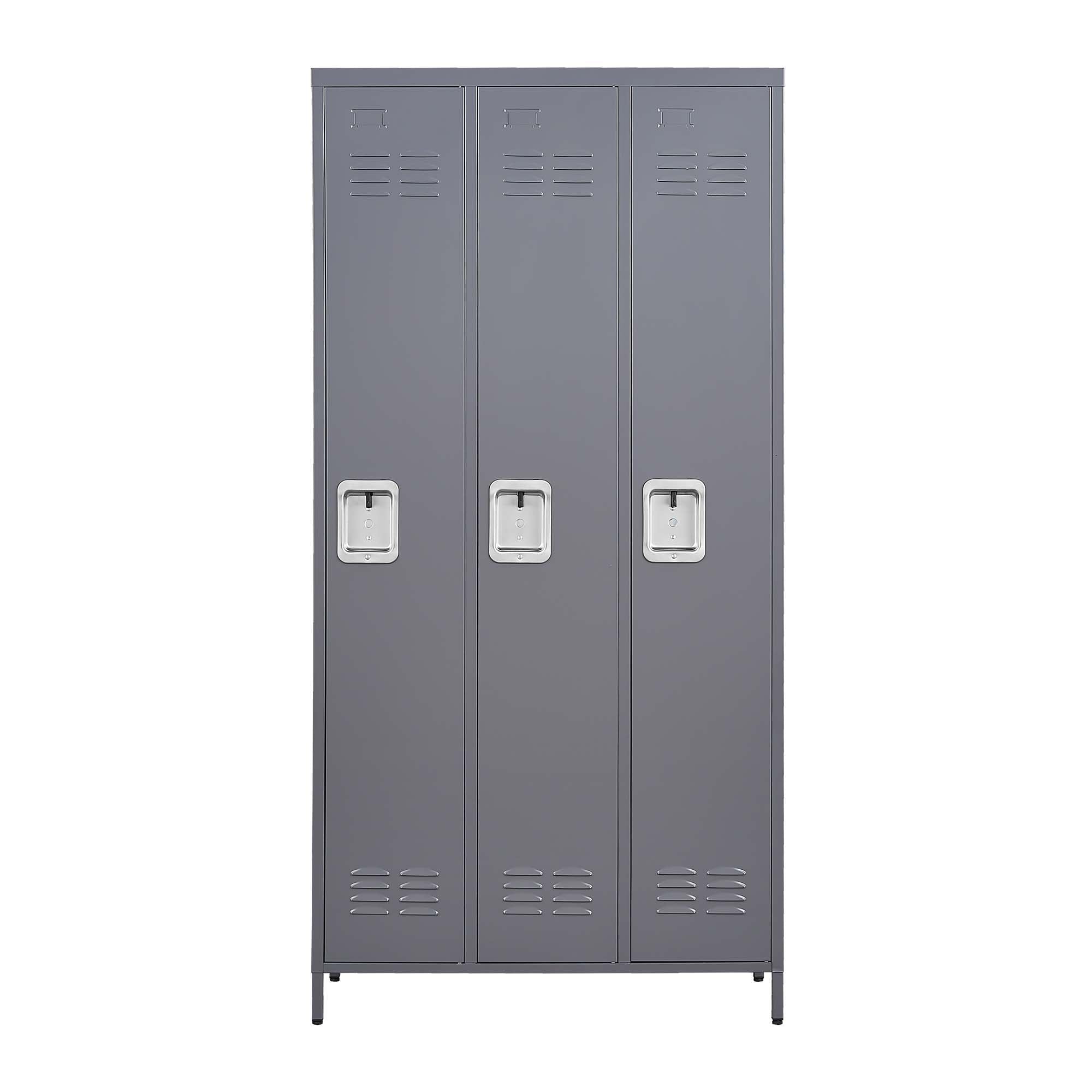 3 Door Lockers With Lock For Home, Gym, Office, School, And Garage - Gray