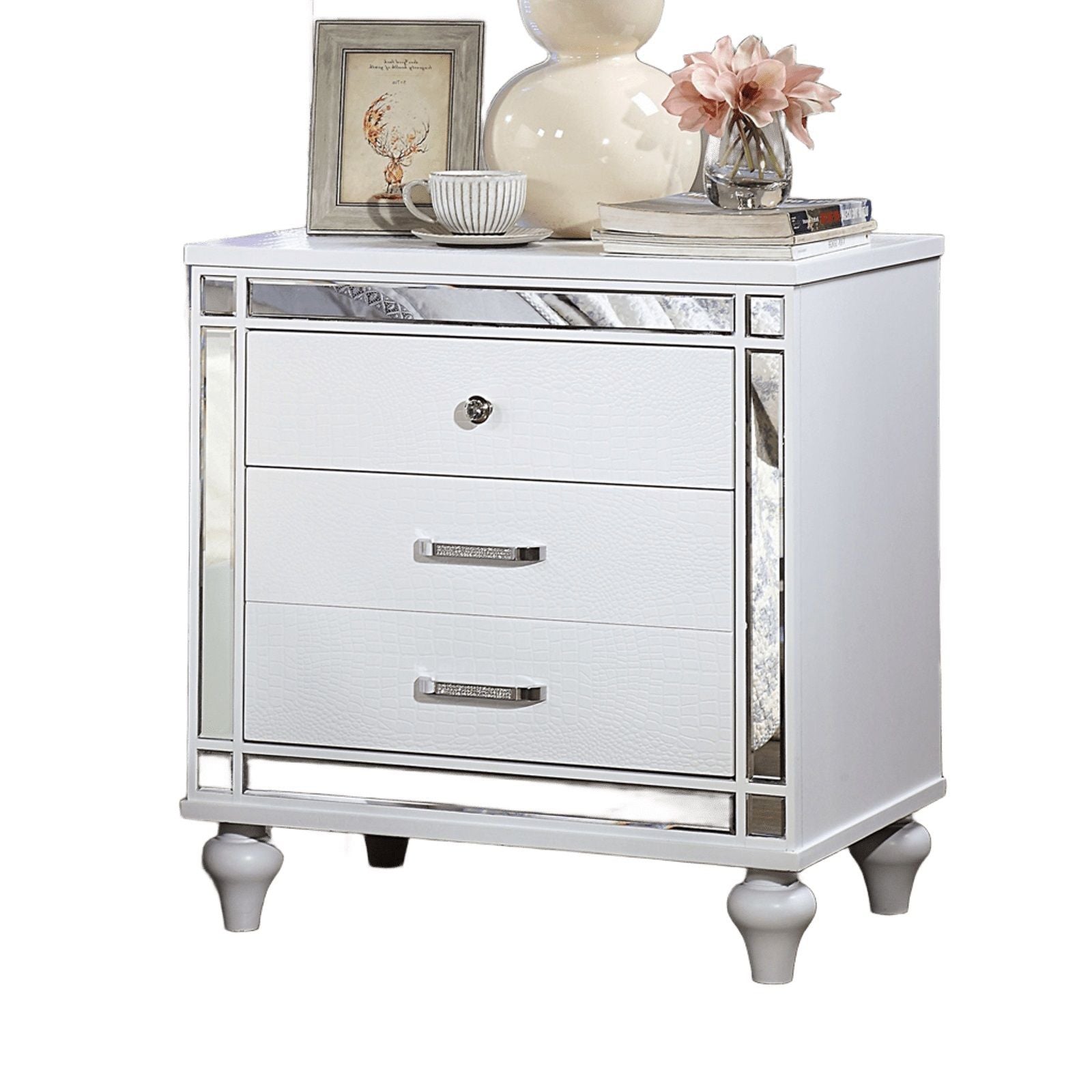 Contemporary Nightstand With Crocodile Textured Trim