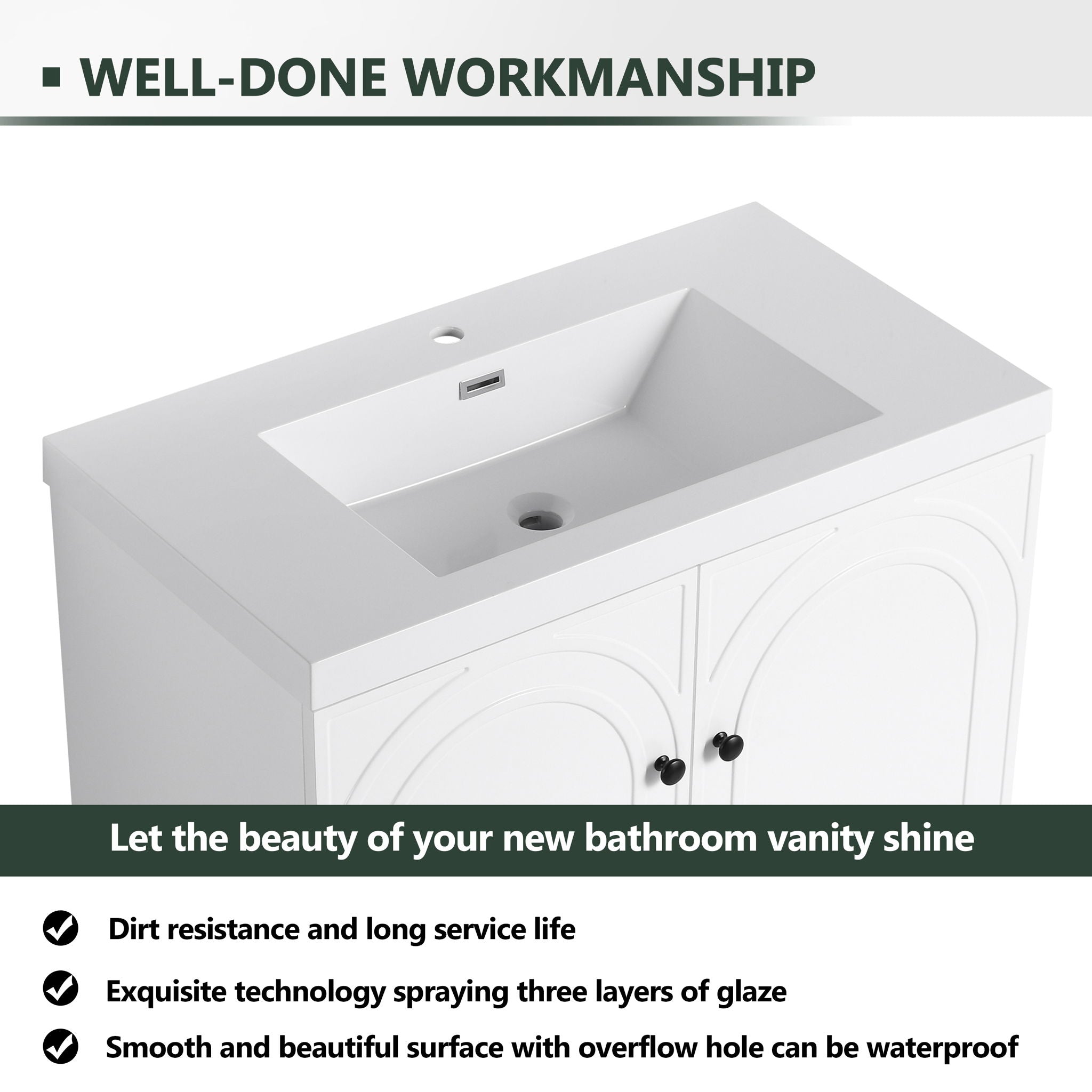 Contemporary Freestanding Bathroom Vanity With Resin Sink & Soft-Close Cabinet Doors