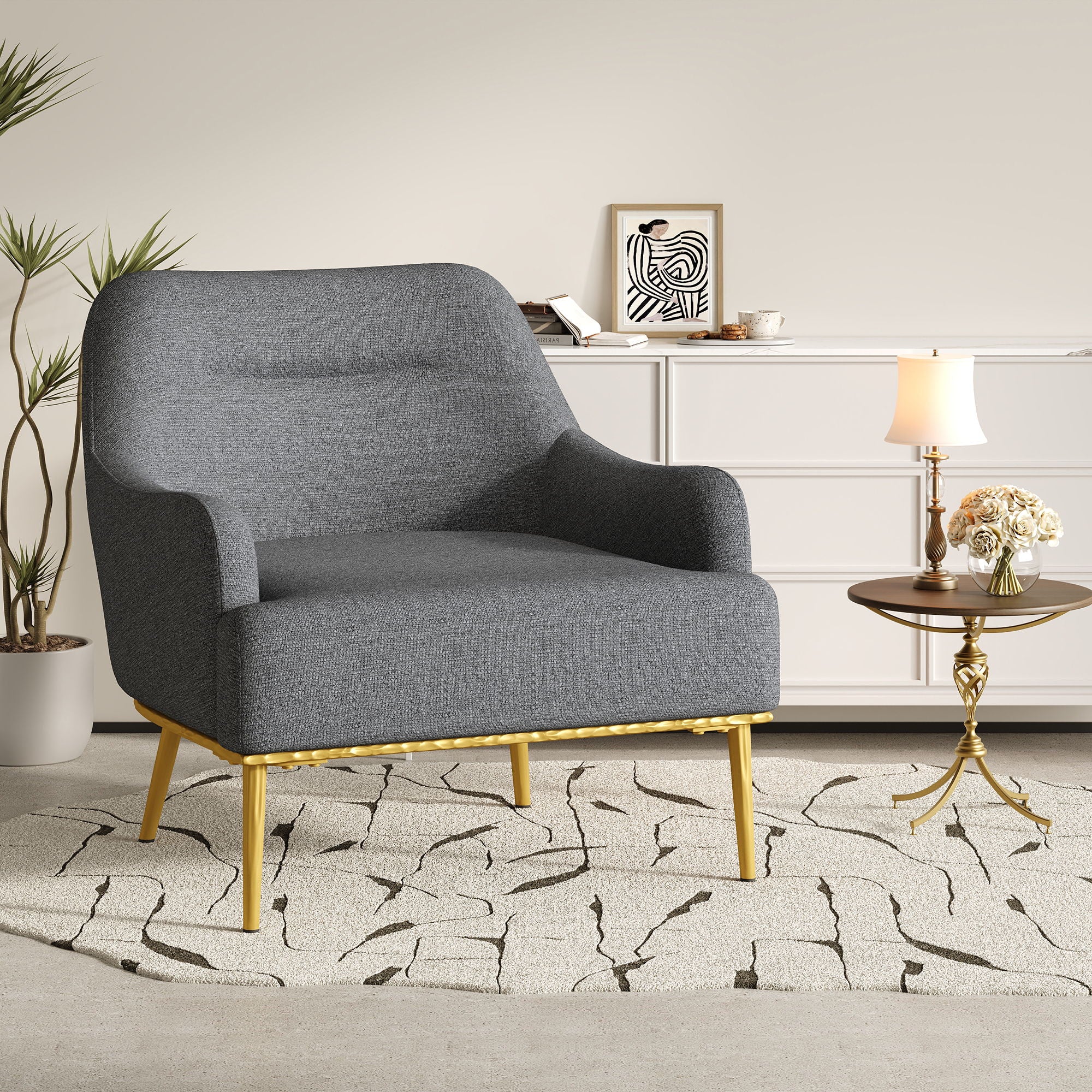 Modern Elegance Accent Chair With Curved Backrest