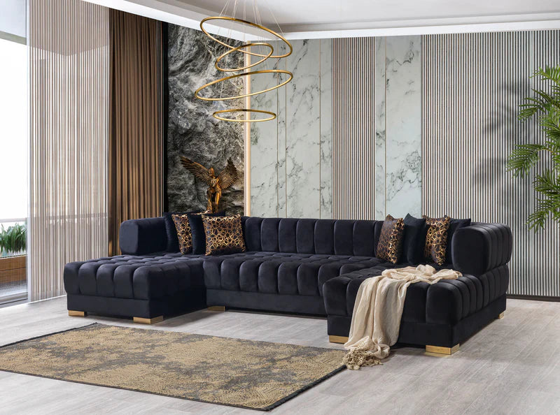 Ariana Black Velvet Double Chaise Sectional