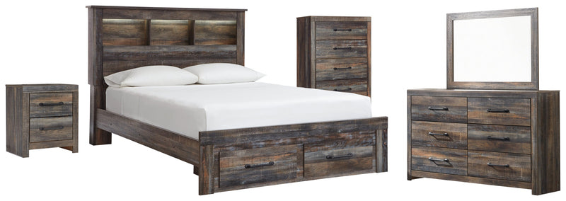 Drystan Queen Bookcase Bed with 2 Storage Drawers with Dresser