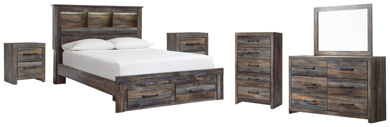 Drystan Queen Bookcase Bed with 2 Storage Drawers with Dresser