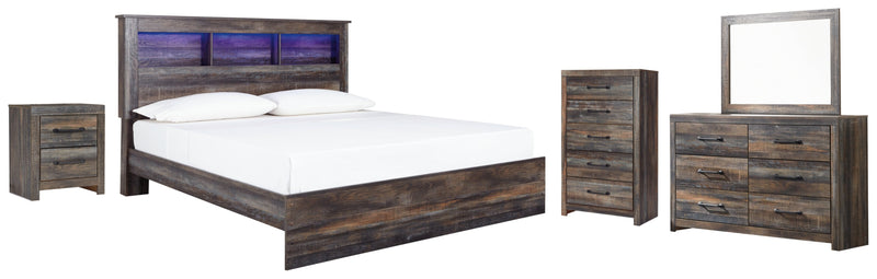 Drystan King Panel Bed with Storage with Mirrored Dresser, Chest and Nightstand
