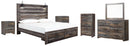 Drystan King Panel Bed with 4 Storage Drawers with Mirrored Dresser and Chest