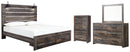 Drystan King Panel Bed with 4 Storage Drawers with Mirrored Dresser and Chest