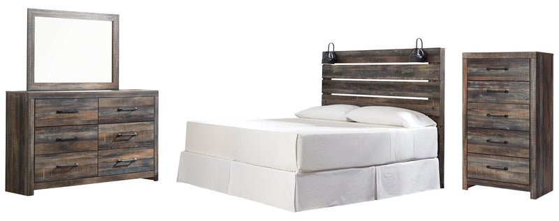 Drystan King Panel Bed with Storage with Mirrored Dresser, Chest and Nightstand