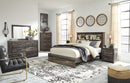 Drystan Queen Bookcase Bed with 4 Storage Drawers with Mirrored Dresser and Chest