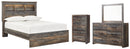 Drystan Full Bookcase Bed with 2 Storage Drawers with Mirrored Dresser, Chest and Nightstand