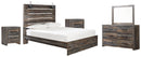 Drystan Queen Panel Bed with 2 Storage Drawers with Mirrored Dresser and Nightstand