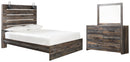 Drystan Queen Panel Bed with 2 Storage Drawers with Mirrored Dresser and Nightstand