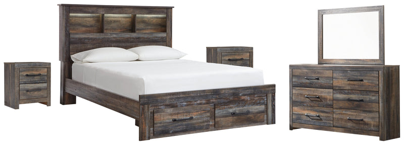 Drystan Queen Bookcase Bed with 2 Storage Drawers with Dresser