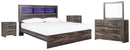 Drystan King Panel Bed with Storage with Mirrored Dresser, Chest and Nightstand