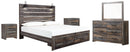 Drystan King Panel Bed with 4 Storage Drawers with Mirrored Dresser and Chest