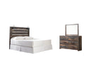 Drystan King Panel Bed with Storage with Mirrored Dresser, Chest and Nightstand