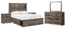 Drystan Full Bookcase Bed with 2 Storage Drawers with Mirrored Dresser, Chest and Nightstand