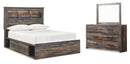 Drystan Full Bookcase Bed with 2 Storage Drawers with Mirrored Dresser, Chest and Nightstand