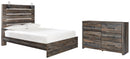 Drystan Queen Panel Bed with 2 Storage Drawers with Mirrored Dresser and Nightstand