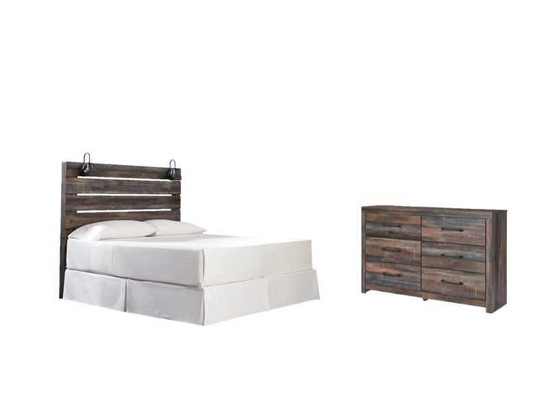 Drystan King Panel Bed with Storage with Mirrored Dresser, Chest and Nightstand