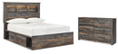 Drystan Full Bookcase Bed with 2 Storage Drawers with Mirrored Dresser, Chest and Nightstand