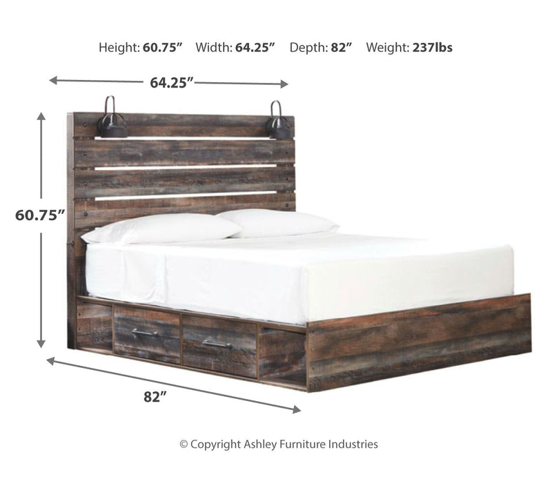 Drystan King Bookcase Bed with 4 Storage Drawers with Mirrored Dresser and 2 Nightstands