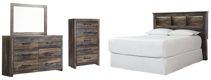 Drystan Queen Panel Bed with Mirrored Dresser and Nightstand