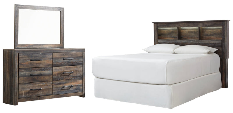 Drystan Queen Panel Bed with Mirrored Dresser and Nightstand