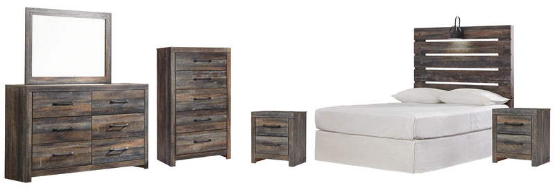 Drystan Full Panel Bed with Mirrored Dresser and 2 Nightstands