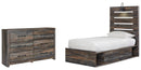 Drystan Twin Panel Bed with 2 Storage Drawers with Dresser