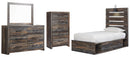 Drystan Twin Panel Bed with 2 Storage Drawers with Dresser