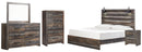 Drystan King Panel Bed with 4 Storage Drawers with Mirrored Dresser and Chest