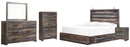 Drystan King Bookcase Bed with 4 Storage Drawers with Mirrored Dresser and 2 Nightstands