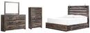 Drystan King Bookcase Bed with 4 Storage Drawers with Mirrored Dresser and 2 Nightstands
