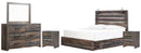 Drystan King Bookcase Bed with 4 Storage Drawers with Mirrored Dresser and 2 Nightstands